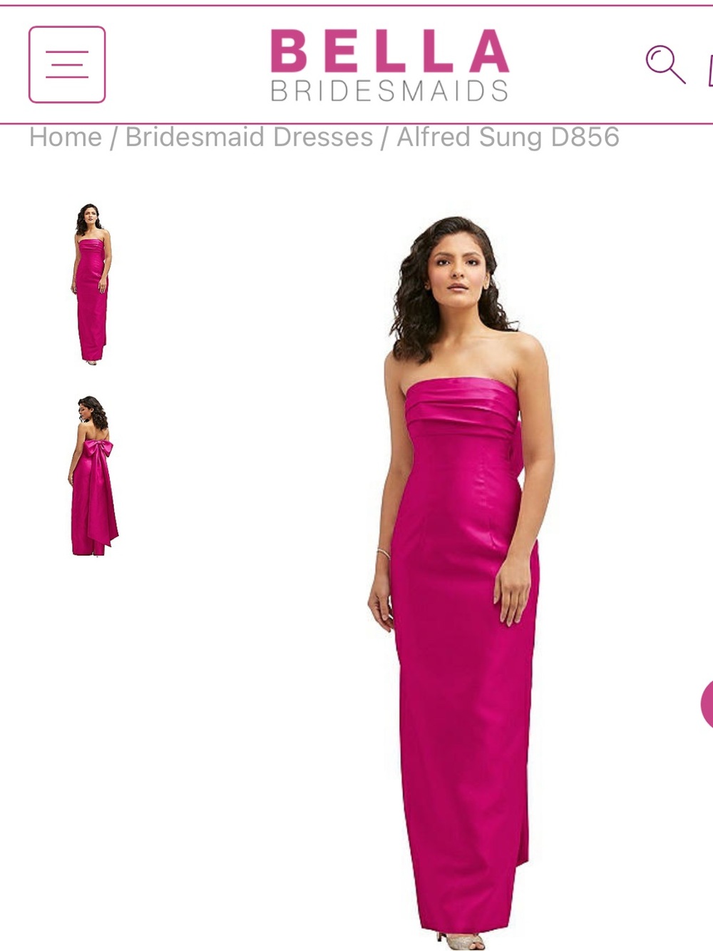 Alfred Sung Strapless Bridesmaid Gown by Dessy Group in Think Pink